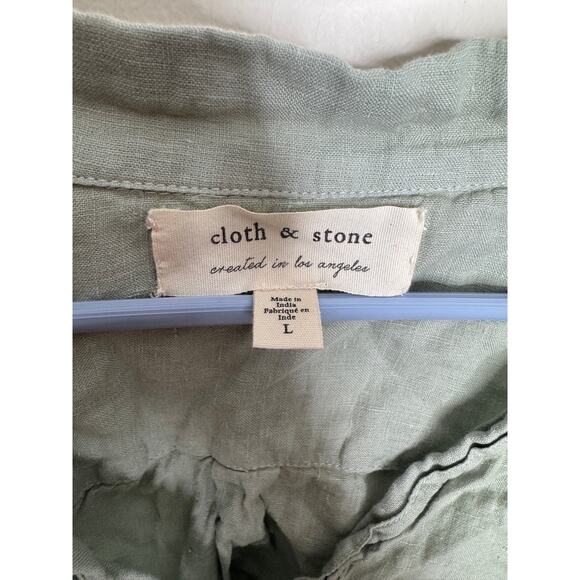 Cloth & Stone Sage Green Linen Button Up Shirt Large Front Tie - Picture 4 of 4
